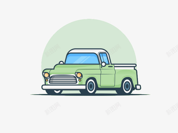 绿色皮卡车png免抠素材_88icon https://88icon.com 扁平化 汽车 皮卡车 绿色