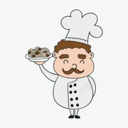 手绘厨师帽卡通手绘手托盘子的微笑厨师插画高清图片