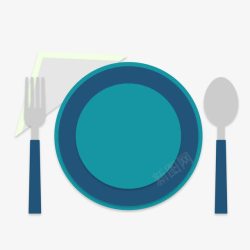 蓝色勺子盘子叉子吸油纸高清图片