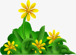 黄色小花绿色手绘植物素材