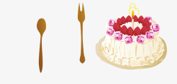 彩色奶油蛋糕彩色奶油蛋糕勺子叉子矢量图高清图片