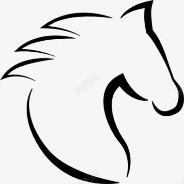马的头和头发的轮廓从侧面图标图标