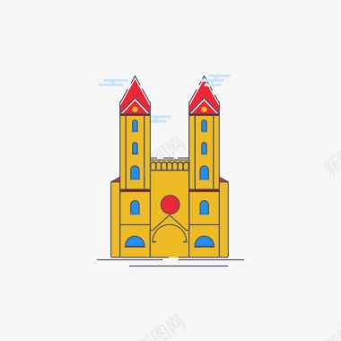 红色几何元素彩色几何扁平化教堂元素图标图标