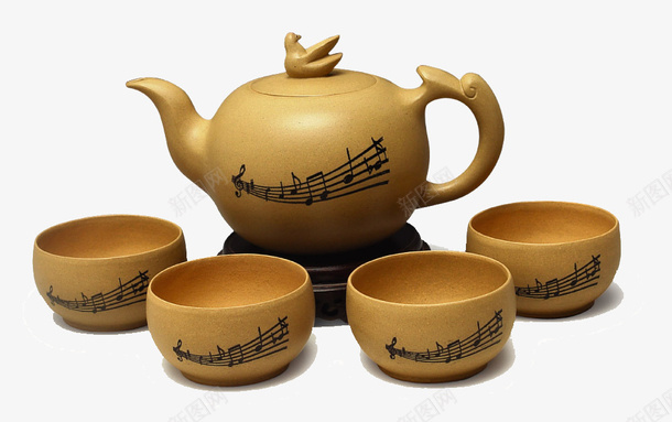 古典茶具四个茶杯加茶壶png免抠素材_88icon https://88icon.com 产品实物 古典茶杯 茶具