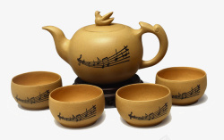 古典茶具四个茶杯加茶壶素材
