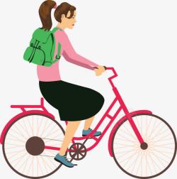 背着背包骑自行车的女孩素材