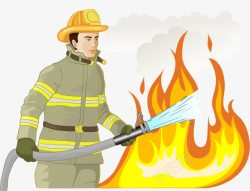 用水灭火的消防员素材