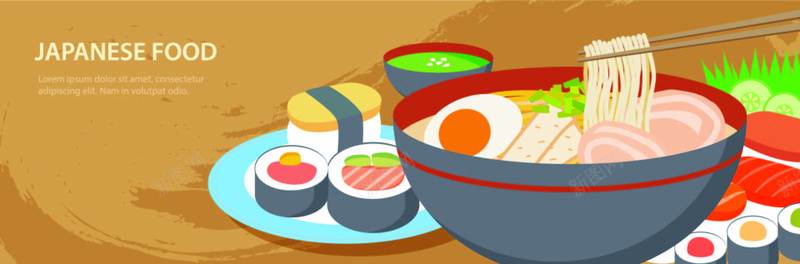 手绘食品背景图店招背景图矢量图ai设计背景_88icon https://88icon.com 寿司 海报banner 面 食品 鸡蛋 矢量图