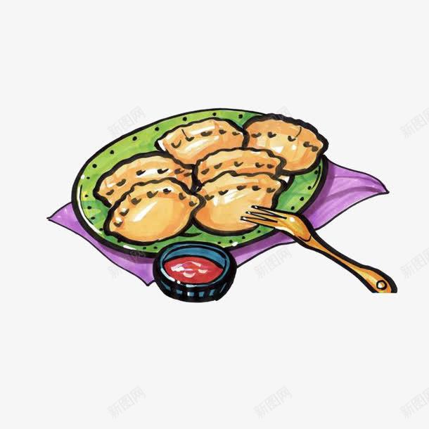 吃炸好的饺子png免抠素材_88icon https://88icon.com 包饺子插画 卡通饺子 吃炸好的饺子 彩绘图 蘸酱