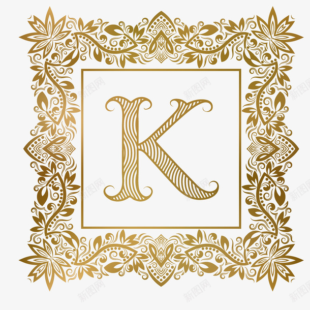 卡通金色花边字母Kpng免抠素材_88icon https://88icon.com 创意 动漫动画 卡通手绘 精美的花边 艺术 金色花边字母K