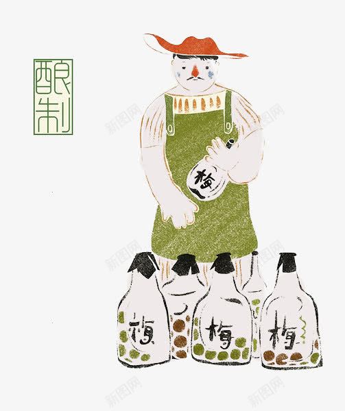 卡通酿酒农民png免抠素材_88icon https://88icon.com 农民 梅子 酿制 酿酒