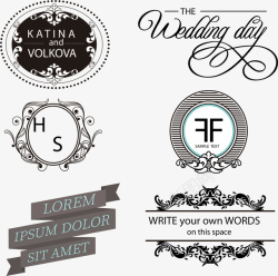 6款婚礼花纹标签矢量图素材