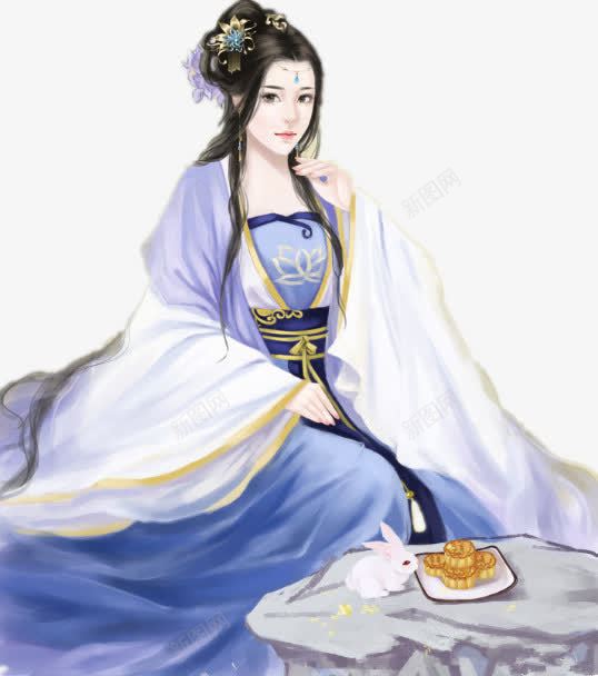 蓝衣淑女古风手绘png免抠素材_88icon https://88icon.com 古风 手绘 淑女 蓝衣