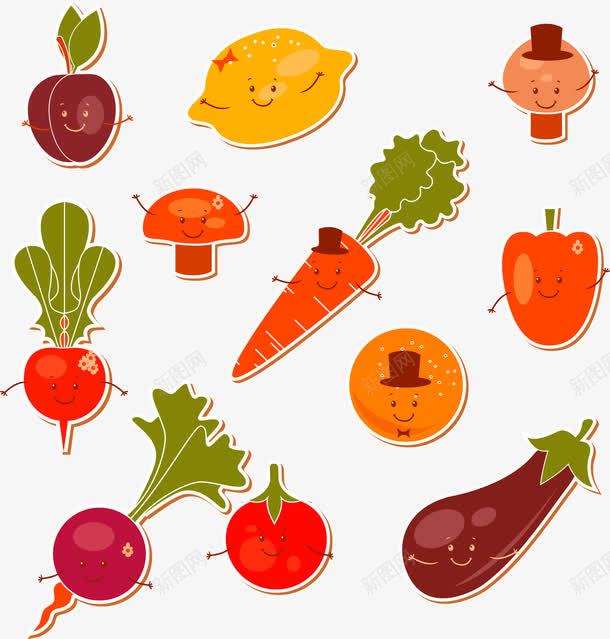 可爱的蔬菜图案png免抠素材_88icon https://88icon.com 胡萝卜 茄子 蔬菜