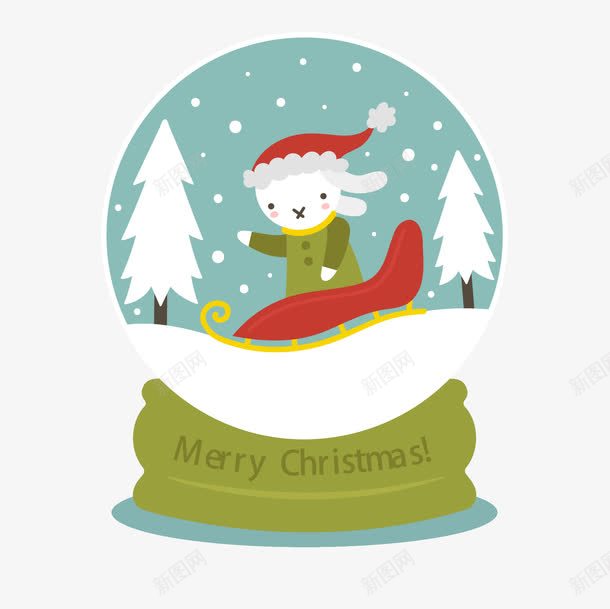 卡通白兔雪花玻璃球png免抠素材_88icon https://88icon.com 圣诞快乐 圣诞节素材 玻璃球 白兔 雪橇车 雪花