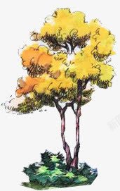 手绘黄色树木园林植物素材
