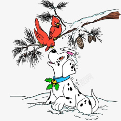 卡通漫画插图斑点狗和小鸟插图高清图片