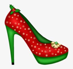 卡通红配绿圣诞高跟鞋素材