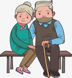 相爱一生坐在长凳上的老夫妻高清图片