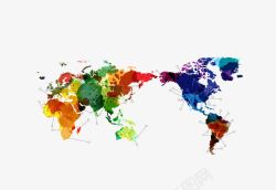 彩色世界地图带导航线素材