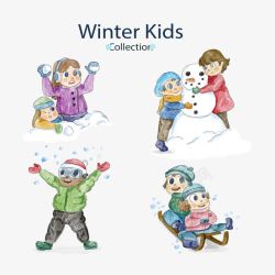 玩雪球的小朋友人物插画高清图片