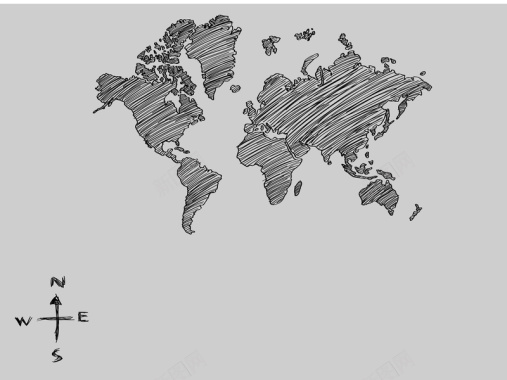 黑白笔触世界地图背景矢量图背景