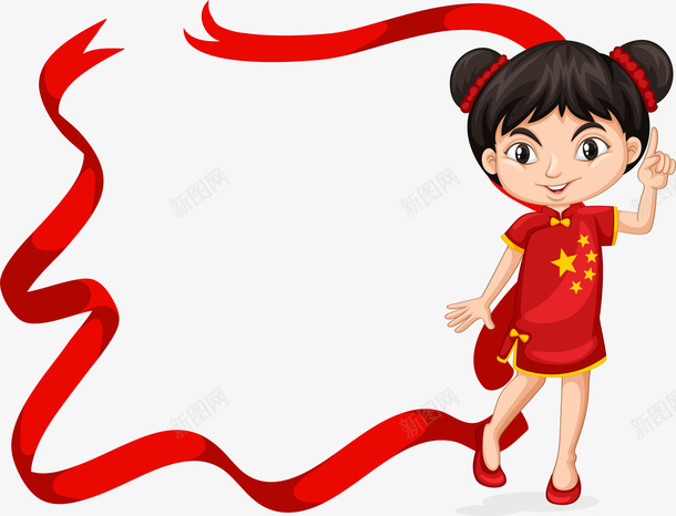 红色旗袍中国女孩矢量图eps免抠素材_88icon https://88icon.com 中国女孩 矢量素材 红色彩带 重色飘带 飘带 矢量图