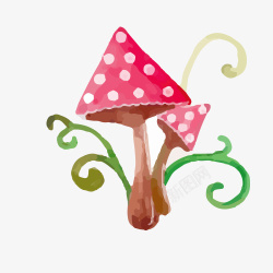 手绘水彩绘画蘑菇素材