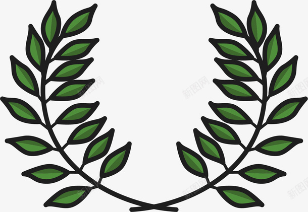 黑边扁平风格花环png免抠素材_88icon https://88icon.com 卡通风格 扁平风格 橄榄叶 橄榄花环 矢量花环 绿叶 黑边