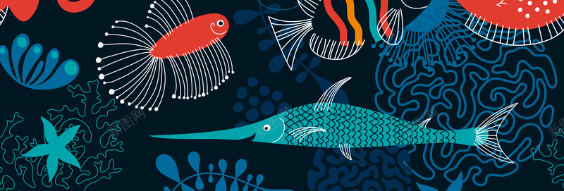 手绘海洋背景矢量图ai设计背景_88icon https://88icon.com 卡通 手绘 海报banner 海洋 海草 童趣 鱼 矢量图