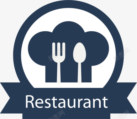 蓝色水彩蓝色餐厅图标矢量图图标