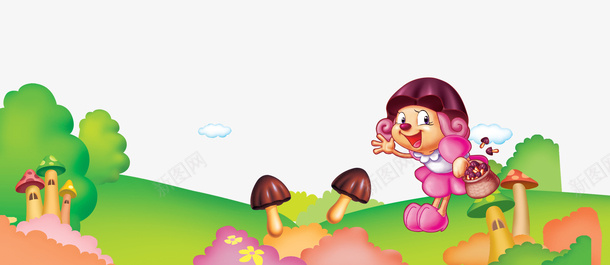 采蘑菇的小动物psd免抠素材_88icon https://88icon.com 小动物 粉色 绿色 采蘑菇