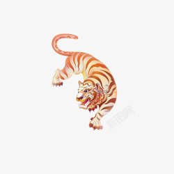 小件插画老虎元素手绘颜色渐变高清图片