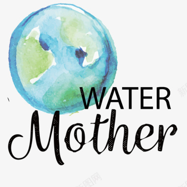 矢量英文标签彩绘世界地球日保护水源标签图标图标