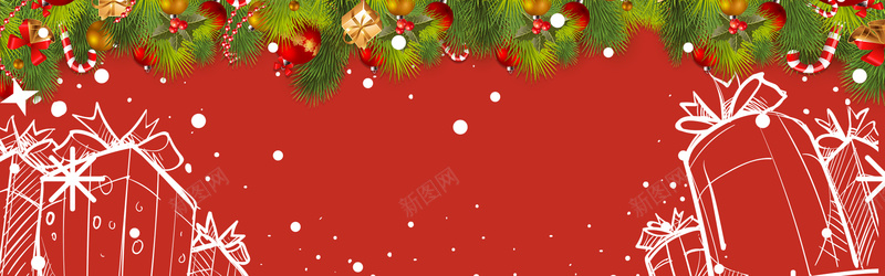 圣诞节红色卡通电商礼物banner背景