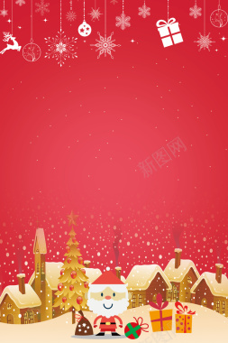 红色卡通雪景圣诞快乐促销海报背景psd背景