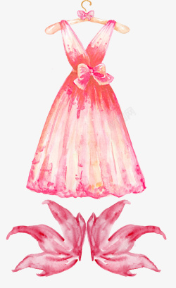 手绘粉色婚纱素材