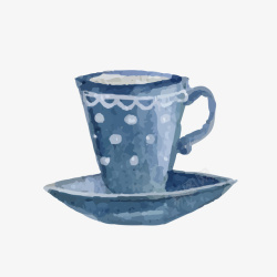 手绘文艺女士蓝色小茶杯矢量图素材