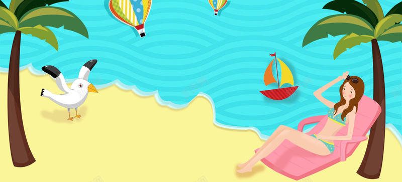 海边度假卡通童趣手绘蓝色背景背景