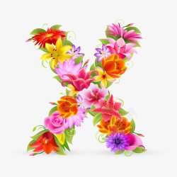 彩色花朵字体字母X素材