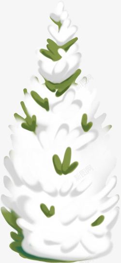 手绘冬季绿色植物雪花素材