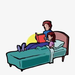 躺在床上看书的母女矢量图素材