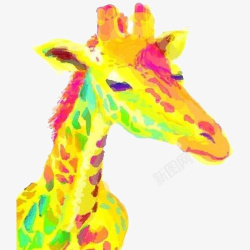 手绘水彩绘画彩色动物长颈鹿素材