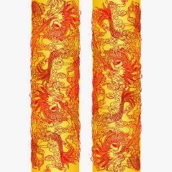 中国龙盘旋龙柱红黄色雕刻素材