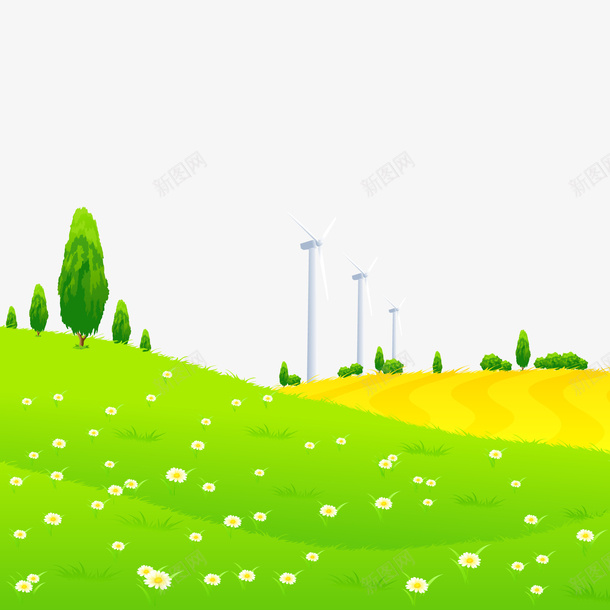 创意草地风景矢量图ai免抠素材_88icon https://88icon.com 卡通 树木设计 绿色 草地 郊外 风景设计 矢量图