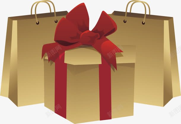 金色节日购物袋png免抠素材_88icon https://88icon.com 冬季促销 圣诞促销 矢量png 购物礼盒 购物袋 金色手袋