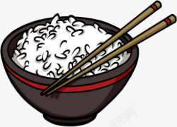 手绘黑色碗白米饭素材