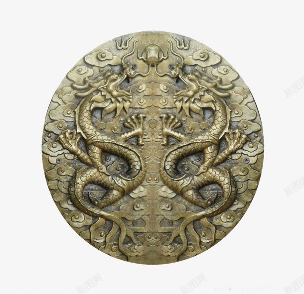 双龙戏珠雕刻铜版png免抠素材_88icon https://88icon.com 中国元素 双龙戏珠 铜版 雕刻