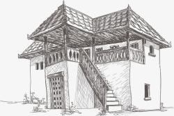 中国古代建筑素描矢量图素材