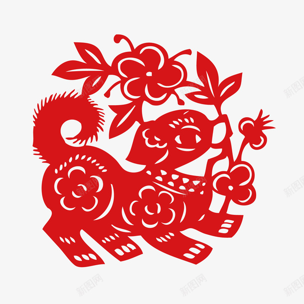 卡通红色狗年剪纸png免抠素材_88icon https://88icon.com 新年装饰 春节装饰 狗年剪纸 狗年装饰 红色剪纸